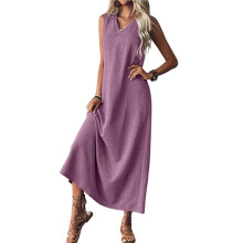 Summer Dresses for Women Cotton Linen Maxi Dress Casual Sleeveless Solid Long Sundress Light M