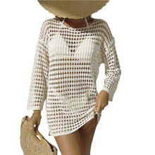 Women'S Crochet Hollow Out Swimsuit Cover Summer Beach Bathing Suit Cover Dress Apricot Color L