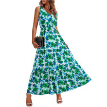 Women'S Summer Dresses Casual Sleeveless Maxi Dresses Cute Floral Long Dress Wedding Guest Dress Green Flower XXL