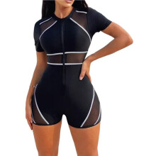Traje de Baño Deportivo de una Pieza para Mujer, de Manga Corta y con Protección Solar, Ideal para Surfear S