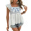 Womens Embroidered Tie Front Square Neck Flutter Sleeve Ruffle Blouse Boho Chic Summer Top White M 1