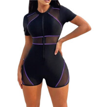 Traje de Baño Deportivo de una Pieza para Mujer, de Manga Corta y con Protección Solar, Ideal para Surfear Púrpura XL