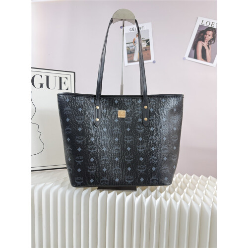 (Black) All over print open tote bag