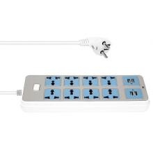Regleta con 4 tomas USB, 3000 W, 8 tomas universales, enchufe europeo.