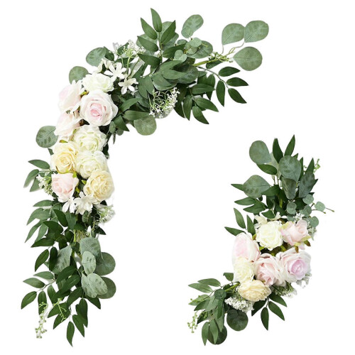 guirlandes de fleurs rustiques pour arche de mariage, centre de table, feuilles vertes roses