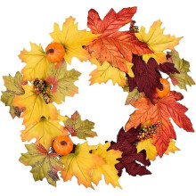 Couronne automnale artificielle avec décorations de citrouille - Décoration chaleureuse pour Thanksgiving à la maison