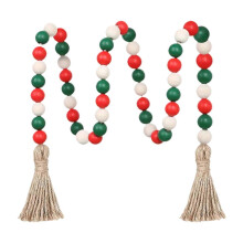 Guirlande de Noël bohème en perles et pompons, guirlande en perles de bois avec pompons