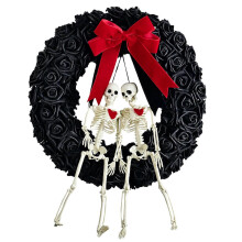 Couronne de crânes, guirlandes de squelettes roses effrayantes, décorations de fête multicolores pour Halloween