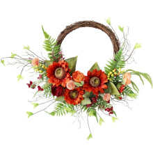 Couronne de fleurs artificielles de bienvenue, couronne de fleurs d'automne, couronne multicolore pour porte d'entrée et jardin.
