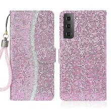 Glitzerpuder-Flip-Leder-Handyhülle für Samsung Galaxy S23+ 5G, Pink