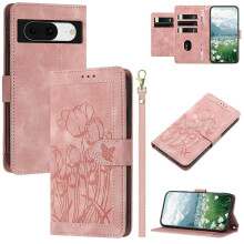 Google Pixel 8 Hülle aus Tulpenleder mit 5 Kartenfächern und Brieftasche – Rosa