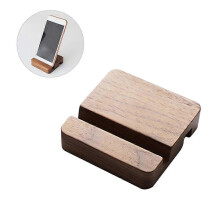 Supporto da tavolo in legno per cellulare, colore nero, noce.