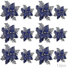 Lot de 12 fleurs artificielles de Noël - Compositions florales festives réalistes