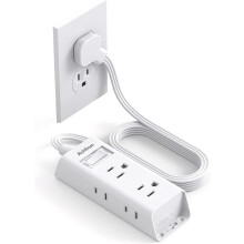 Addtam Flat Plug Cord 6 Outlet Cruise Travel | 5 ft Power Strip, No Surge Home Office Dorm, Ship
