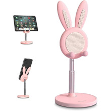 Supporto da scrivania a forma di coniglio per cellulare, compatibile con tutti i telefoni cellulari (da 4 a 10 pollici) (rosa)