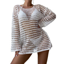 Women'S Crochet Hollow Out Swimsuit Cover Summer Beach Bathing Suit Cover Dress White L