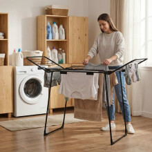 Étendoir à linge autoportant, 25 m, pliable, noir