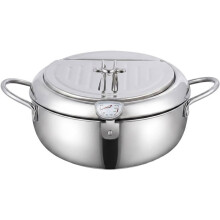 Friteuse Japonaise Multifonctionnelle en Acier Inoxydable 201 cm avec Thermomètre et Bac de Récupération D'Huile, 24 cm