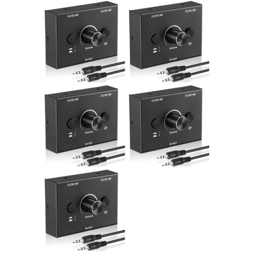 5pcs 3.5mm Audio Switcher, 2 Input 1 Output/1 Input 2 Output Audio Splitter Switcher, Audio Switcher Box 1