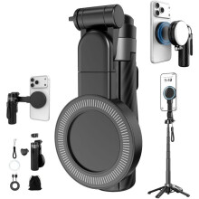 Doppelseitiger Magnetischer Selfie-Stick für die Hosentasche, Ausziehbares Stativ mit Fernbedienung für Handys, Schwarz