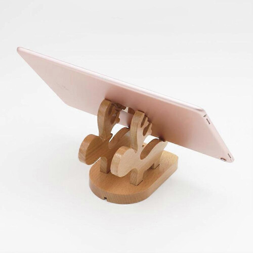 Supporto per tablet in legno, supporto per telefono, 2 pezzi, beige, design alce 1