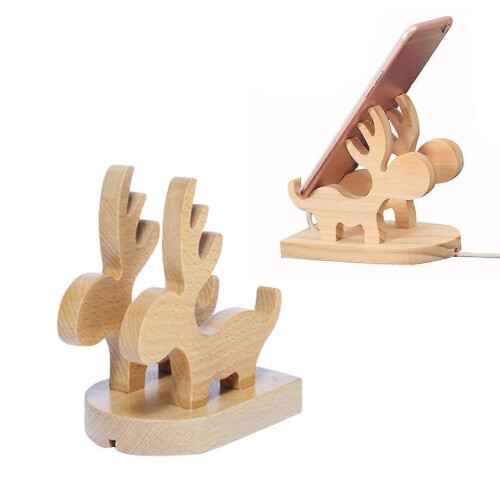 Supporto per tablet in legno, supporto per telefono, 2 pezzi, beige, design alce 2
