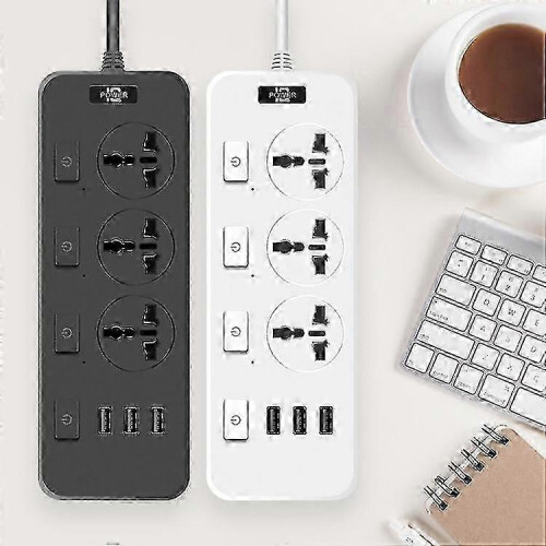 Us//eu Power Strip 5v2.1a Surge Protector With 3 Outlets 3 Usb Ports 2