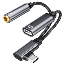 2-in-1-Adapter: 90-USB-Typ-C-auf-3,5-mm-Klinkenstecker-Adapter mit PD-Ladefunktion (60 W), OTG-Daten-, Mikrofon- und Audiokabel (16 Bit, 48 KHz)