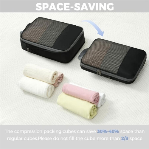 6PCS Compression Packing Cubes Travel Accessories Expandable Packing Organizers, Grid Style Compression Storage Bags 2
