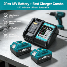 18V Lithium Ion Battery & Charger Kit, 2 Pack 8.0Ah Replacement Batteries, DC18RC UK Plug Charger Compatible with Makita 18V Power Tools