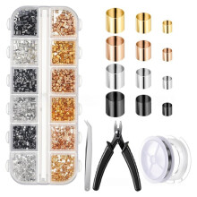 12-Compartment Mixed-Color Crimp Tube Set for Jewelry Making - Includes Crimping Pliers, Beading Wire, and Tweezers