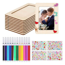 8-Piece DIY Painted Photo Frame Set: Includes Unpainted Wooden Photo Frames, 12 Paint Pens, and 4 Sticker Sheets
