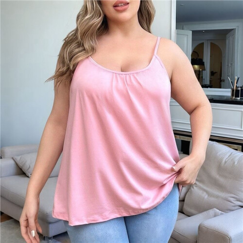 Regatas  Size Femininas com Alças Finas e Estilo Túnica Rosa M 1
