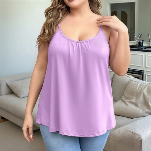 Regatas  Size Femininas com Alças Finas e Estilo Túnica Violeta 6XL 1