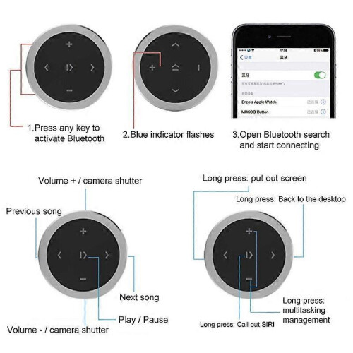 Car Bluetooth Controller Mobile Phone Multimedia Steering Wheel Remote Controller Black 2