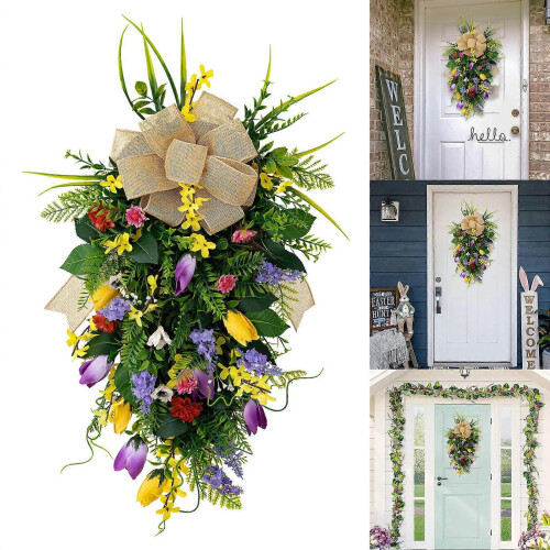 Spring Summer Wreath Artificial Leaf Flower Wreath Front Door Garden Wedding Party Multicolor 1