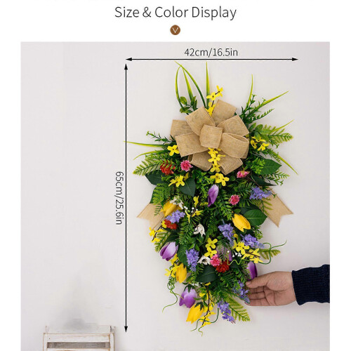 Spring Summer Wreath Artificial Leaf Flower Wreath Front Door Garden Wedding Party Multicolor 2