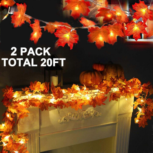 2 Pack Fall Enlarged Maple Leaf Fall Lights Leaf 20Ft 40LED Lights Battery Operated Fall Home 1