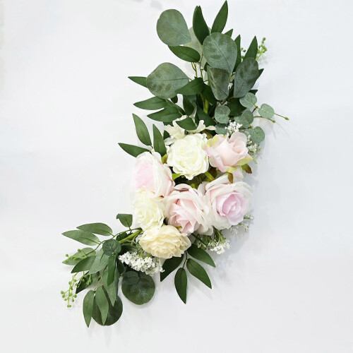 guirlandes de fleurs rustiques pour arche de mariage, centre de table, feuilles vertes roses 1