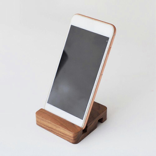 Supporto da tavolo in legno per cellulare, colore nero, noce. 2