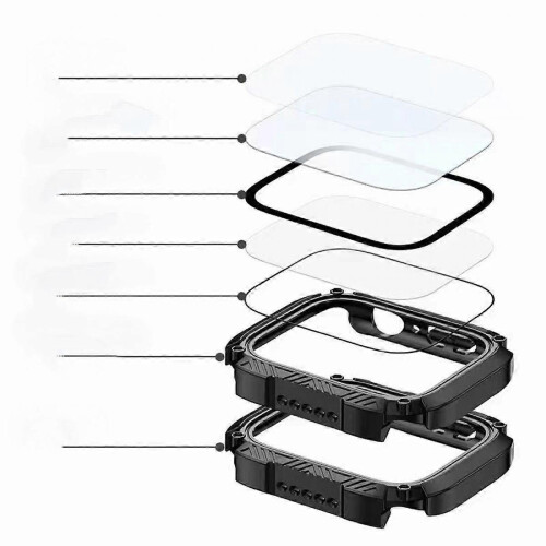 2 PCS Rugged Apple Watch Case 45mm Series 7/8 Screen Protector, Cover Full Coverage Bumper 2
