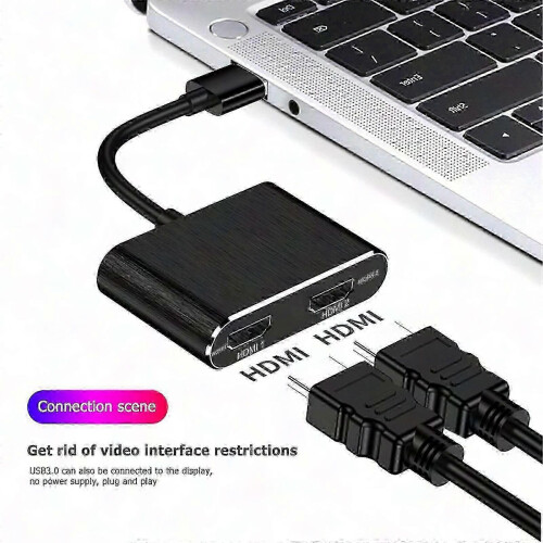 Adaptador USB 3.0 a HDMI doble, compatible con vídeo externo para Windows (negro) 1