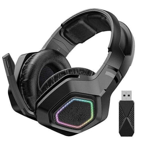 (Black) Casque de jeu circum-aural à réduction de bruit avec microphone et éclairage LED