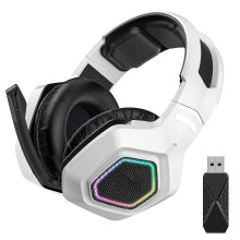 (White) Casque de jeu circum-aural à réduction de bruit avec microphone et éclairage LED