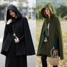 (pink, xl) Winter Cloak Outerwear Hooded Cape Coat Casual Loose Solid Fashion