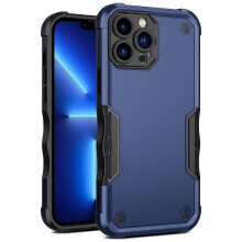 (Blue) Slimmat, kraftigt, stötsäkert skal med dubbla lager till iPhone 13 Pro Max