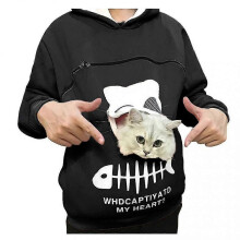 (Black, XXXL) Sweat à capuche confortable et tendance pour femme amoureuse des chats avec poche kangourou