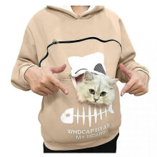 (Beige, L) Sweat à capuche confortable et tendance pour femme amoureuse des chats avec poche kangourou