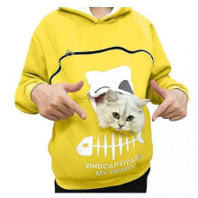 (Yellow, XXXL) Sweat à capuche confortable et tendance pour femme amoureuse des chats avec poche kangourou