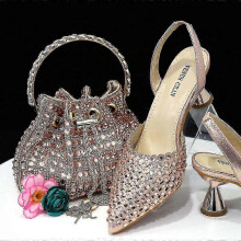 (39, champagne) Handmade Italian Premium Design Ladies Shoe & Bag Set in Matching Colors